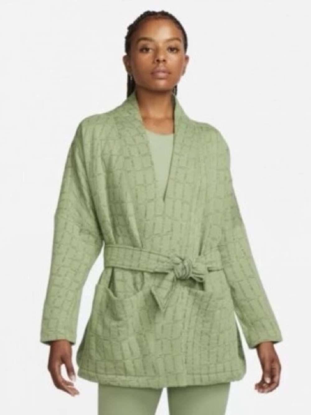 Nike Yoga Fit Reversible Olive Green Tie-Waist Therma fit Luxe Jacquard Kimono - Picture 5 of 11